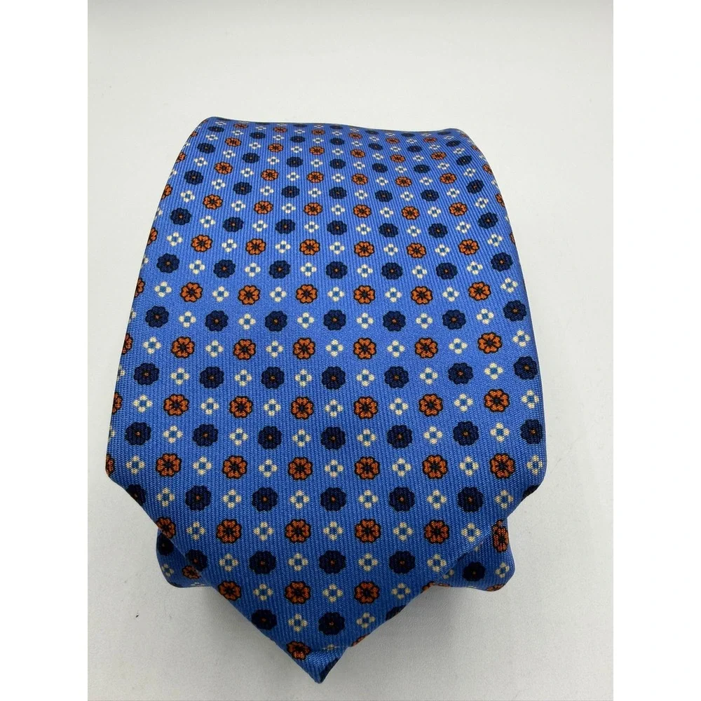 Sartoriale by David Mens Blue Orange Silk Medallion Geometric Tie Made in Italy